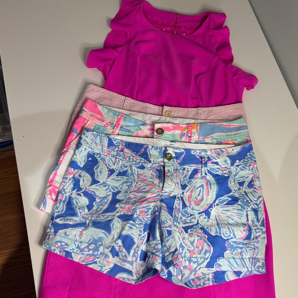 Lilly Pulitzer size 6 bundle Vibrant Pink dress and Colorful Shorts Set